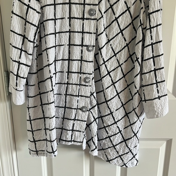 Ali Miles Blouse Tunic 1X Wire Collar Crinkle Art To Wear Lagenlook Checked - Picture 3 of 8